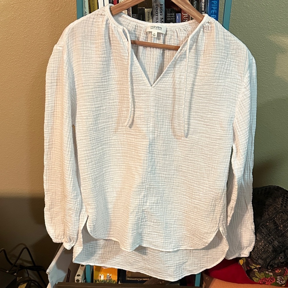 Haven Well Within White Cotton V-Neck Blouse